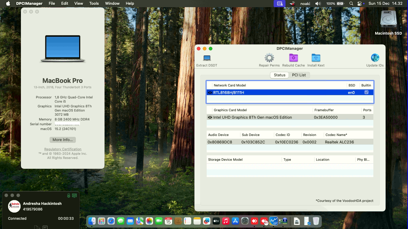 Success Hackintosh macOS Sequoia 15.2 Build 24C101 in HP Probook 240 G7